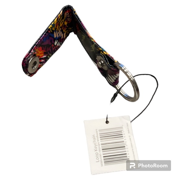 Vera Bradley loop keychain key holder fob Midnight Wildflowers NEW - Picture 3 of 3